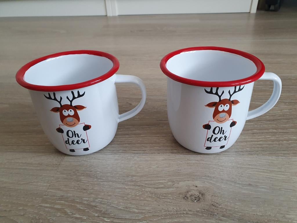 Emaille kerstmok kerstmokken bekers kerst rendier hert, Ophalen of Verzenden