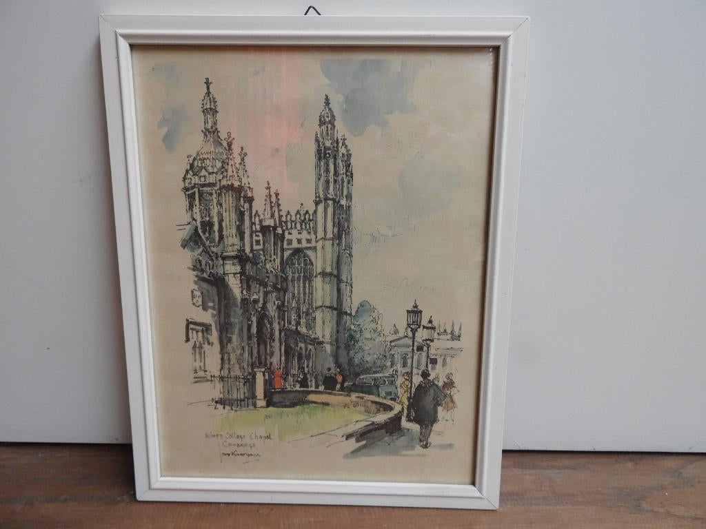 Prent Jan Korthals - King's College Chapel, 1960 tot 1980, Gebruikt, Ophalen of Verzenden, Prent