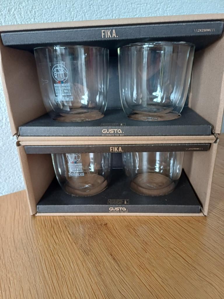 Set van 4 Gusto Fika Dubbelwandige Glazen, Ophalen of Verzenden, Nieuw