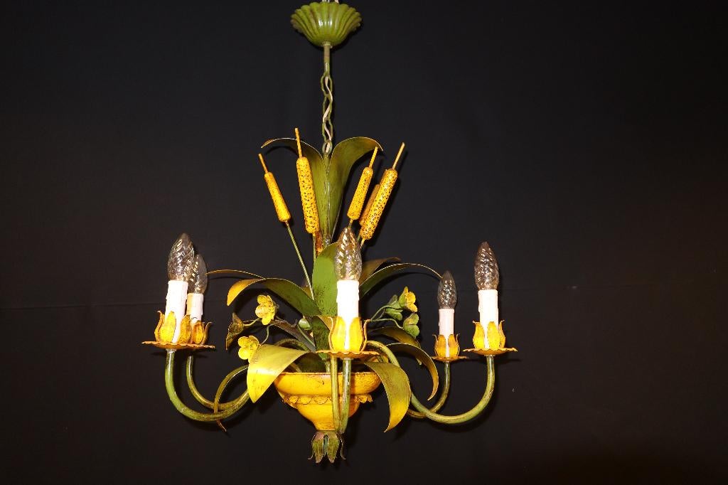 Italiaanse korenaren kroonluchter met 6 kaarslampen, Ophalen