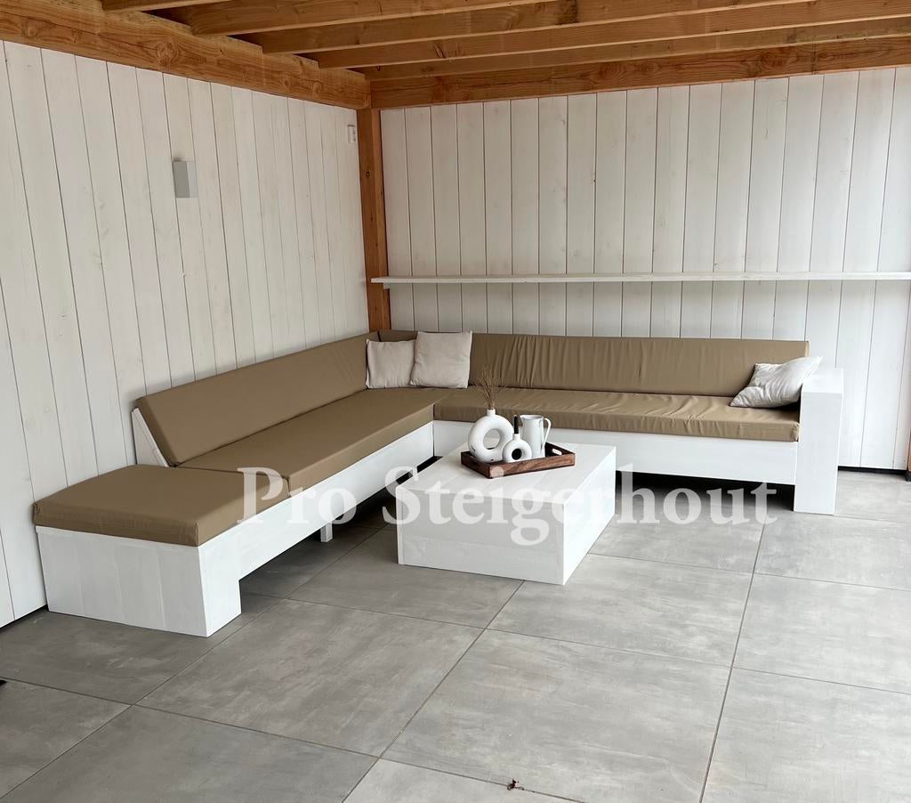 Steigerhout Loungeset Loungebank Hoekbank Tuinbank Tuinset, Steigerhout, Nieuw, Ophalen of Verzenden, Eettafel