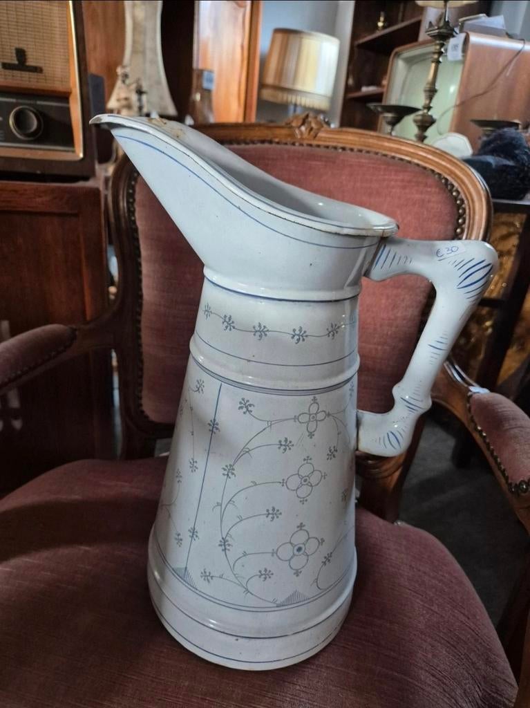 Blauw Saks Emaille Lampetkan, Antiek en Kunst, Ophalen of Verzenden