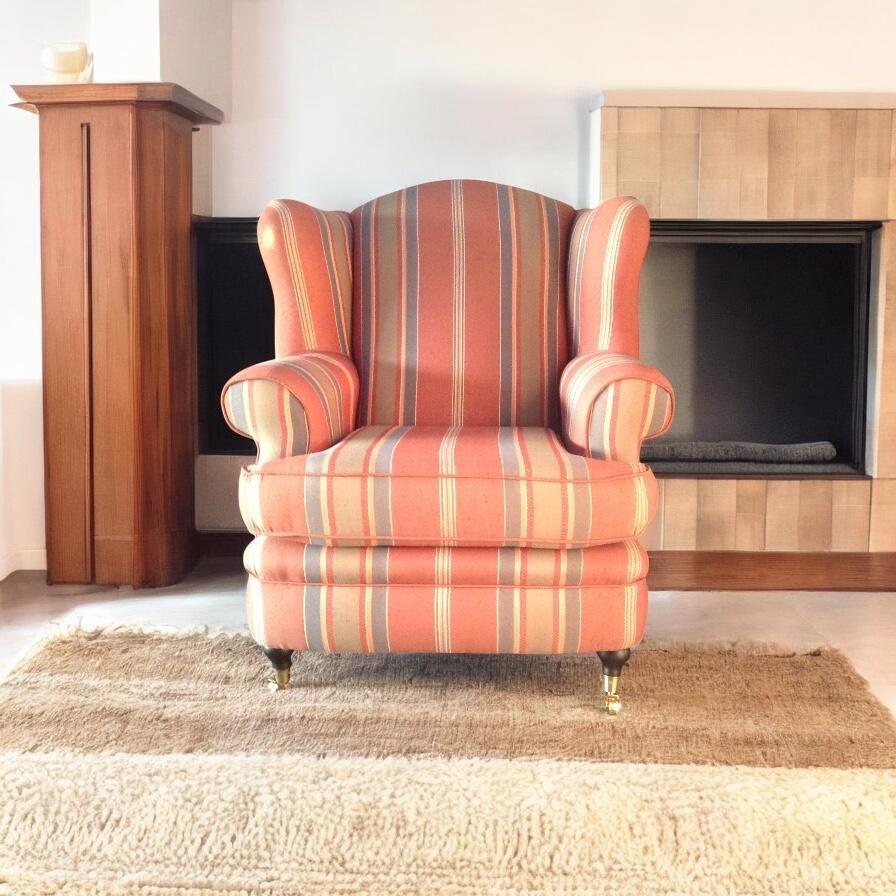 Engelse Sofa + Wingchair in mooie stof. Zie alle 24 foto's !, Ophalen, Driepersoons, 75 tot 100 cm, Zo goed als nieuw