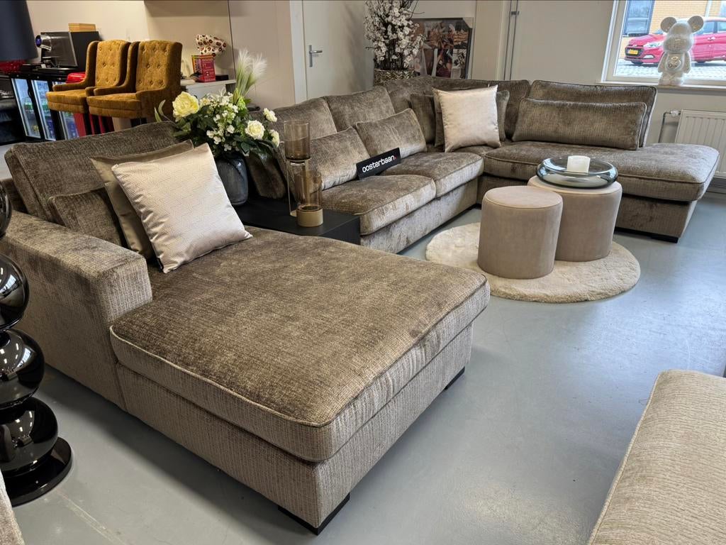 Luxe Velvet Teddy U-Bank Costa 195x370x250cm NIEUW Stone NEW, Oosterbaan, Info@oosterbaanwonen.nl, Venus 31 8448CE Heerenveen