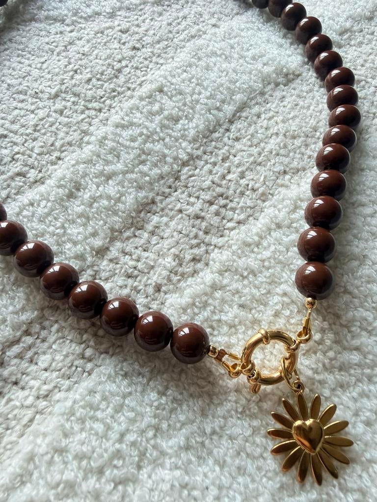 Toffe kralenketting bruin incl bedel - ketting met kralen, Ophalen of Verzenden, Nieuw, Goud