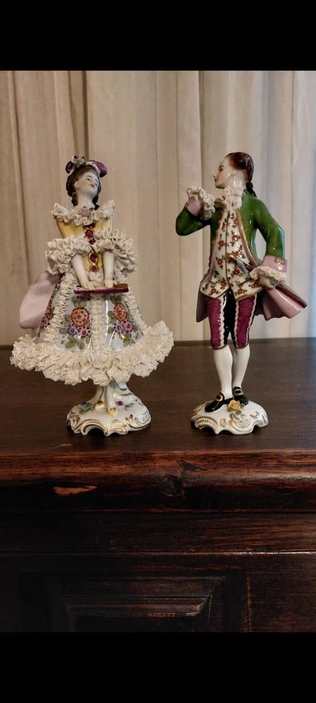 Dresden koppel 18/19e-eeuw Antiek Volkstedt, Ophalen of Verzenden