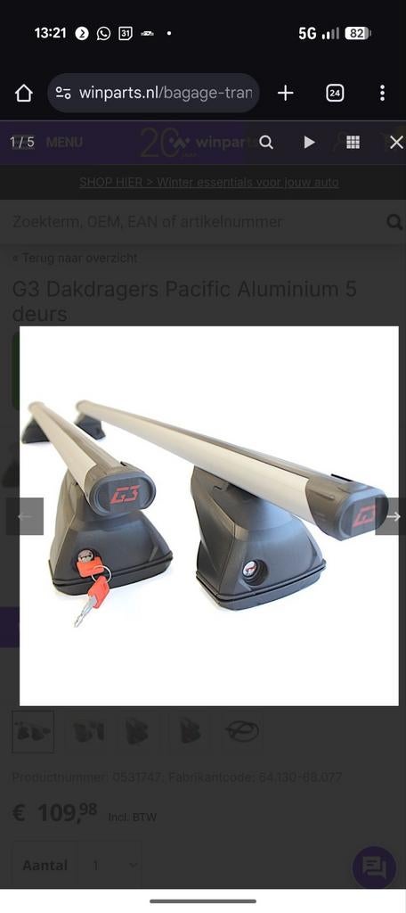 G3 Dakdragers Pacific Aluminium - Seat Leon 5F, Ophalen of Verzenden, Zo goed als nieuw