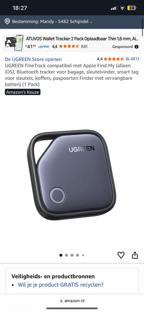 Ugreen airtags 2x, Telecommunicatie, Mobiele telefoons | Toebehoren en Onderdelen, Ophalen of Verzenden, Nieuw, Overige typen