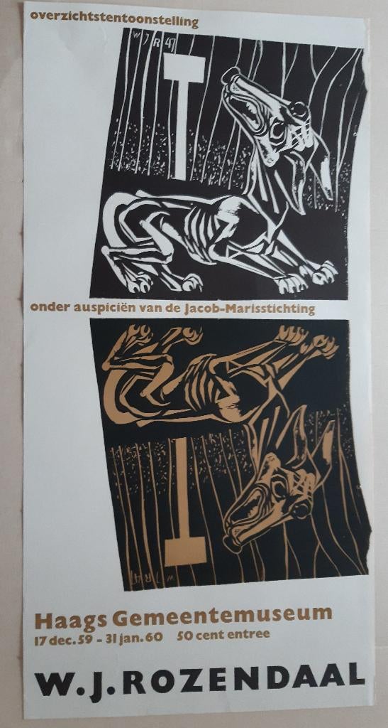 Originele poster W.J. Rozendaal in Den Haag Gemeente Museum, Ophalen of Verzenden, A1 t/m A3, Reclame, Rechthoekig Staand