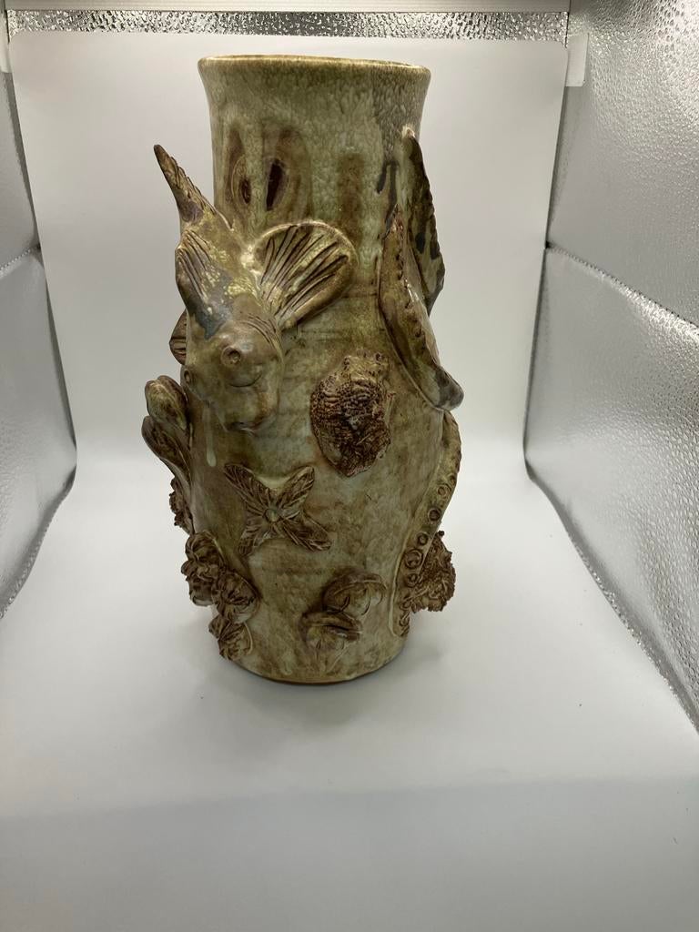 Keramische vaas met octopus en vis decoratie, Antiek en Kunst, Antiek | Vazen, Ophalen