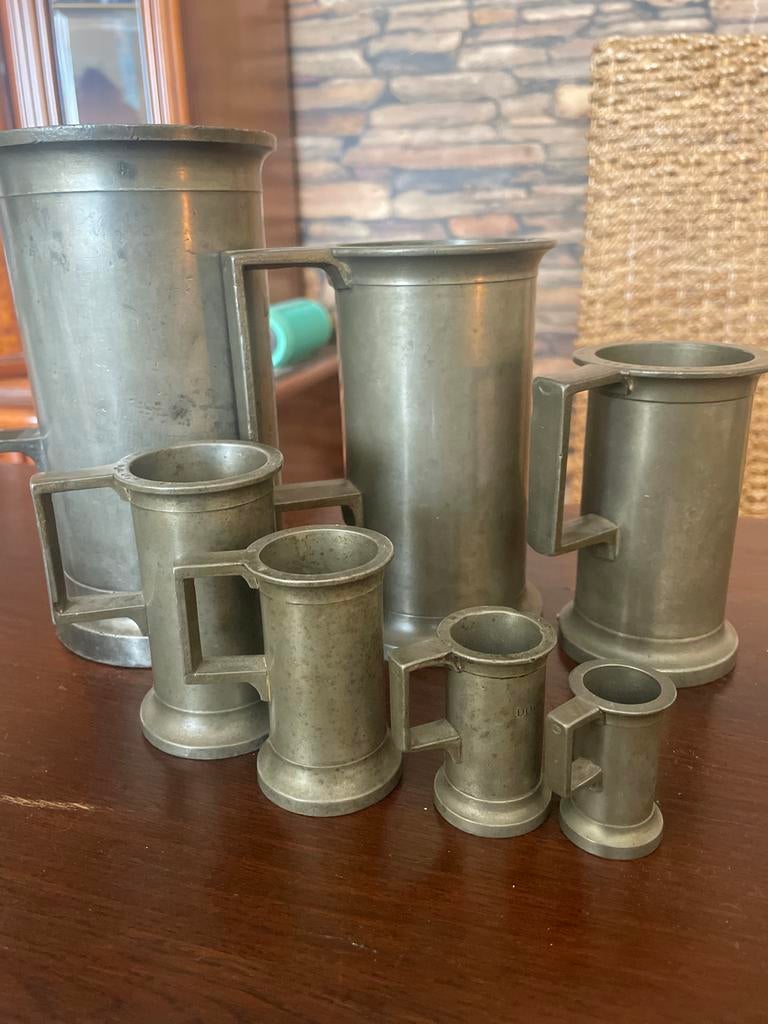 Complete set Franse tinnen maatbekers, Antiek en Kunst, Antiek | Tin, Ophalen of Verzenden