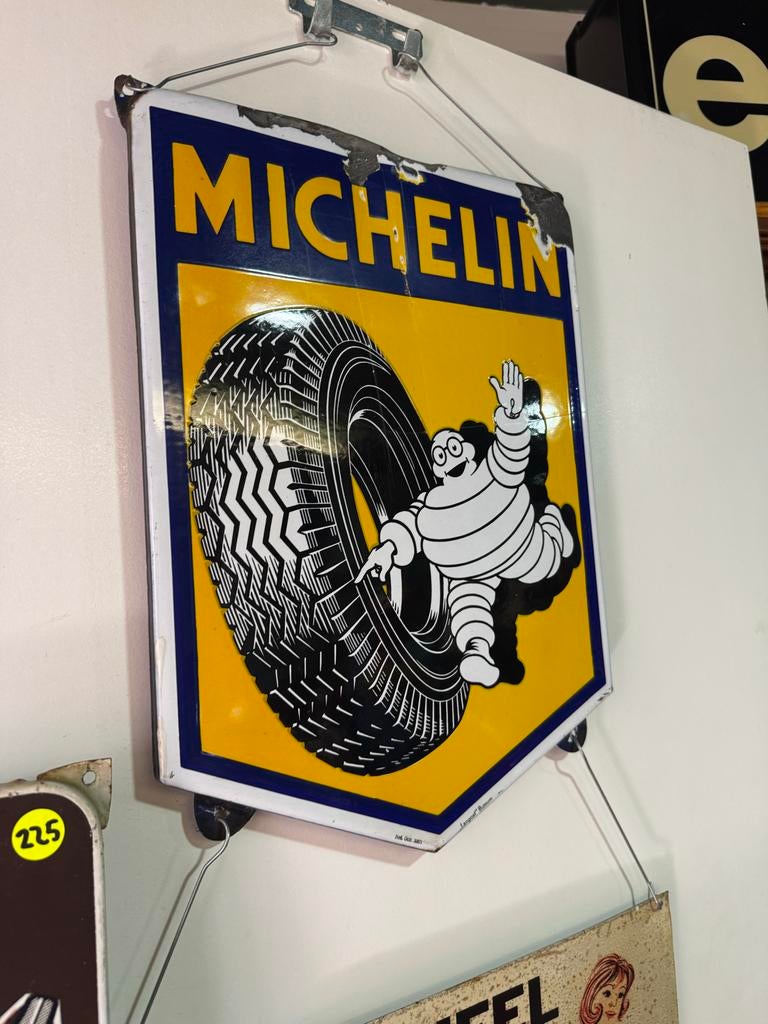 Vintage Michelin Emaille Reclamebord - Bibendum, Ophalen