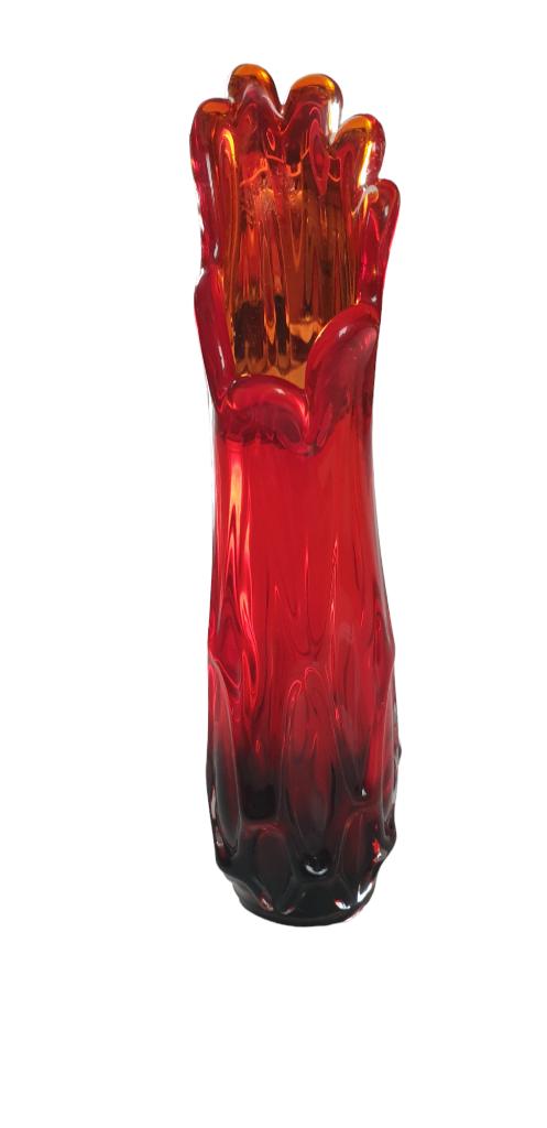 Retro splash vaas rood glas met groene bodem 0304, Ophalen of Verzenden, Huis en Inrichting