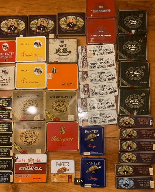 Vintage blikken sigarendoosjes, Verzamelen, Blikken, Gebruikt, Overige, Ophalen