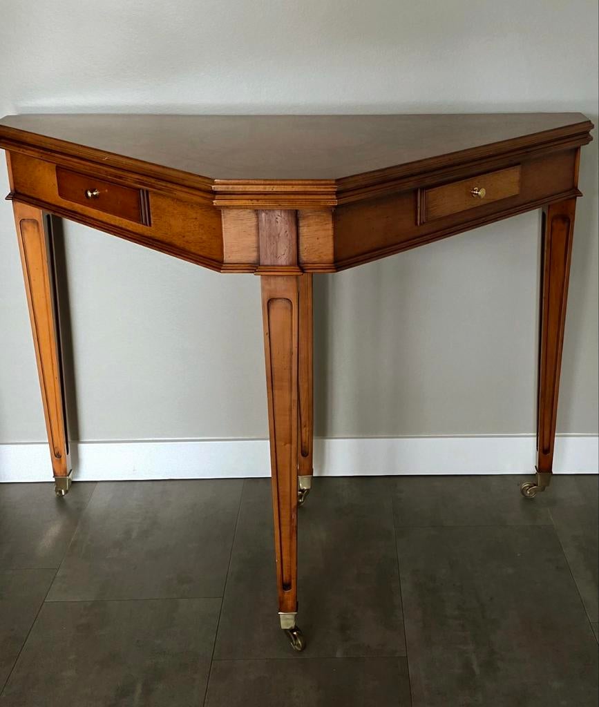 prachtig ingelegde houten kaarttafel, Ophalen, Zo goed als nieuw, 75 cm of meer, Vierkant