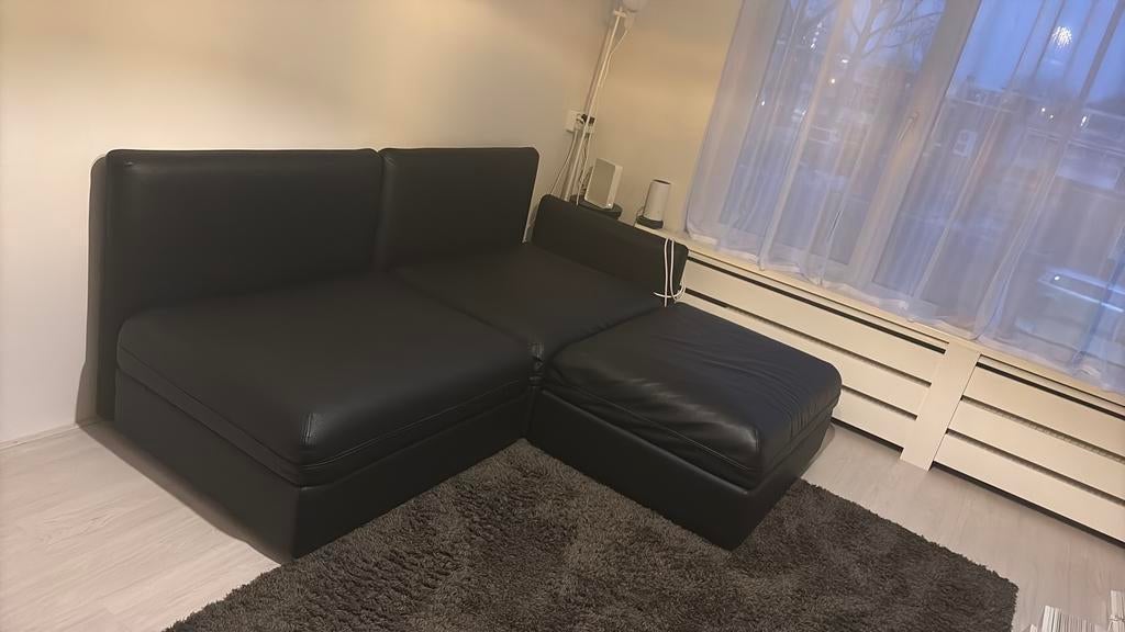 Maten: het lange zit gedeelte 160cm - totale breedte 200cm., Ophalen, 150 tot 200 cm, Driepersoons, Leer