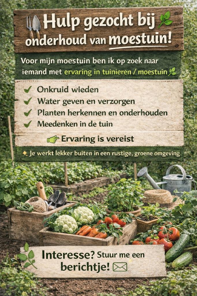 Gezocht iemand die me wilt helpen in de moestuin, Tuin en Terras, Planten | Tuinplanten, Ophalen, Eenjarig, Groenteplanten, Volle zon