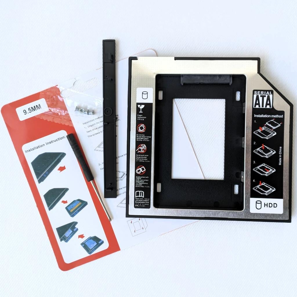 HDD/SSD caddy inbouwframe voor laptop DVD bay - 9.5 mm, Computers en Software, Harde schijven, Ophalen, Intern, SATA, Nieuw