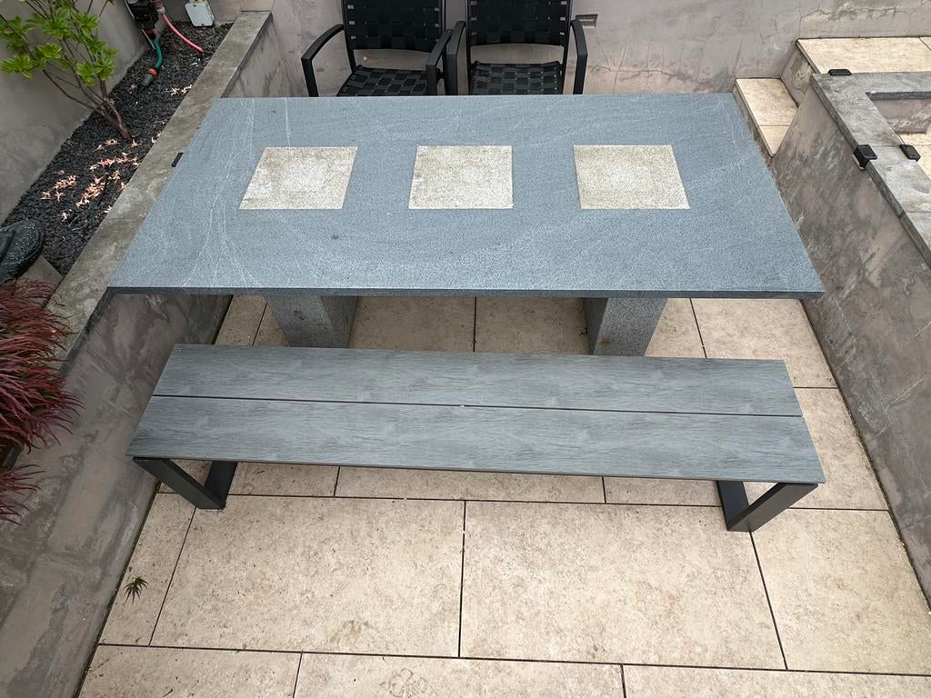 Moderne Tuinbank - Grijs Composiet en Metaal, Tuin en Terras, Tuinbanken, Ophalen, Zo goed als nieuw, Metaal