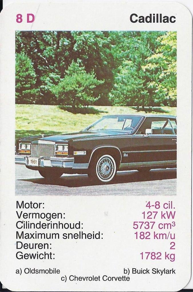 Kw3033 autokaartje 8d cadillac -, Ophalen of Verzenden, Zo goed als nieuw, Auto's