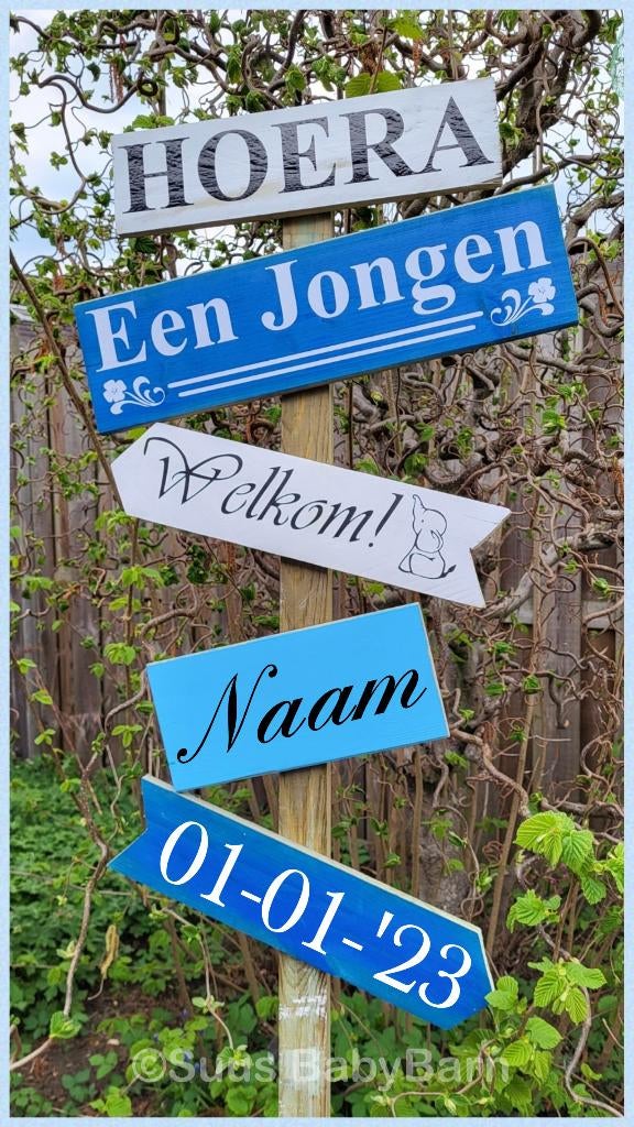 Geboortebord Wegwijzer voor Jongen 1m80 hoog., Ophalen of Verzenden, Nieuw, Geboortebord