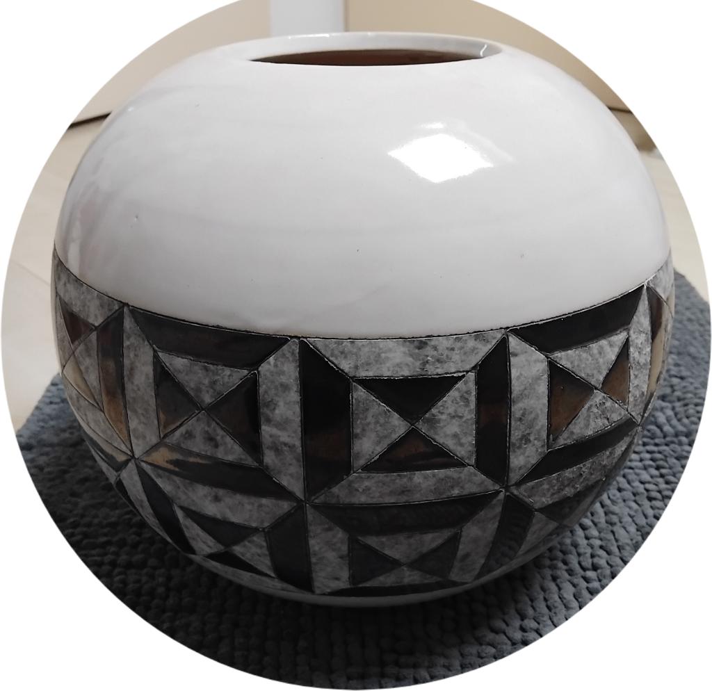 Design. Geometrisch, bol- vaas Todo mundo, zwart wit, Ophalen, Gebruikt, Overige kleuren, Aardewerk of Porselein