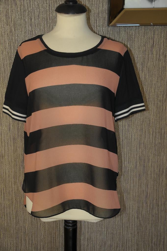 Leuke gestreepte top van Maison Scotch, maat 2 (38), ZGAN!!, Maat 38/40 (M), Zo goed als nieuw, Korte mouw, Roze