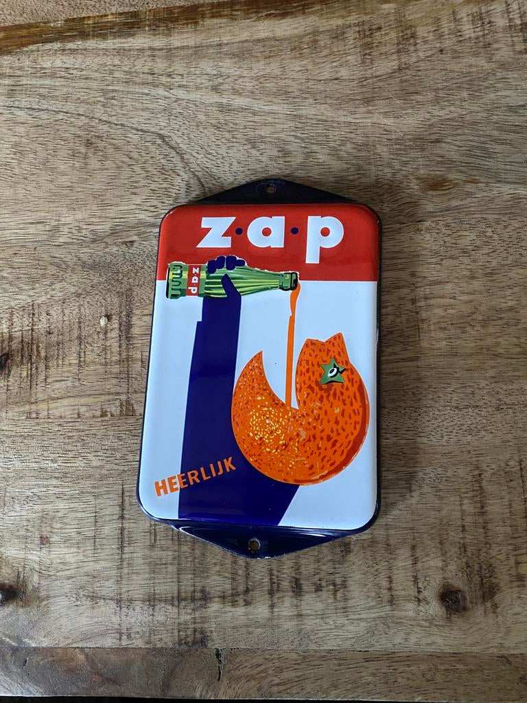 Zap emaille deurpost bordje reclamebord, Ophalen of Verzenden, Zo goed als nieuw, Reclamebord
