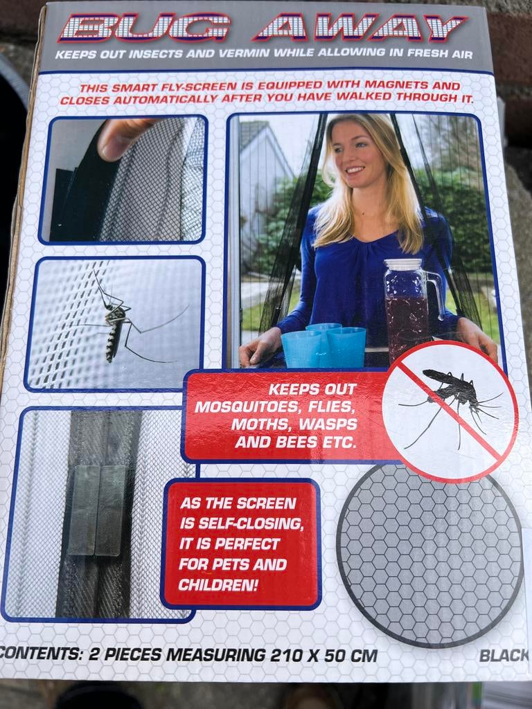 2 Hordeur met magneten, zwart, 210 x 50 cm, Kunststof, 80 tot 100 cm, Hordeur, Nieuw