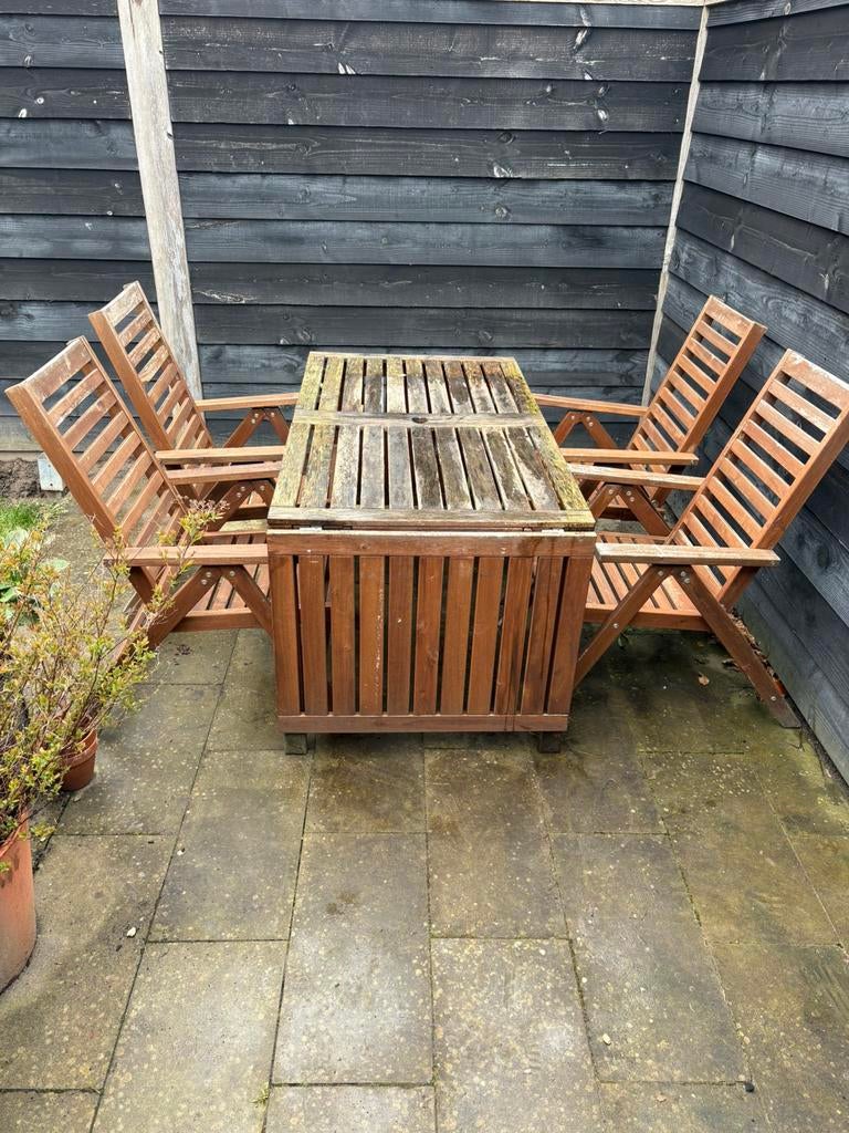 TEAB Ikea ÄPPLARÖ tuinset verstelbare tafel 140/200/260x78, Ophalen, 4 zitplaatsen, Gebruikt, Eettafel