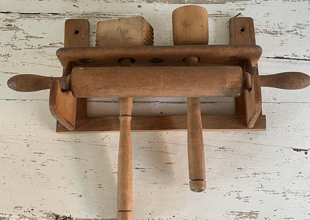 Brocante oud houten pollepelrekje 4 delig, Ophalen of Verzenden