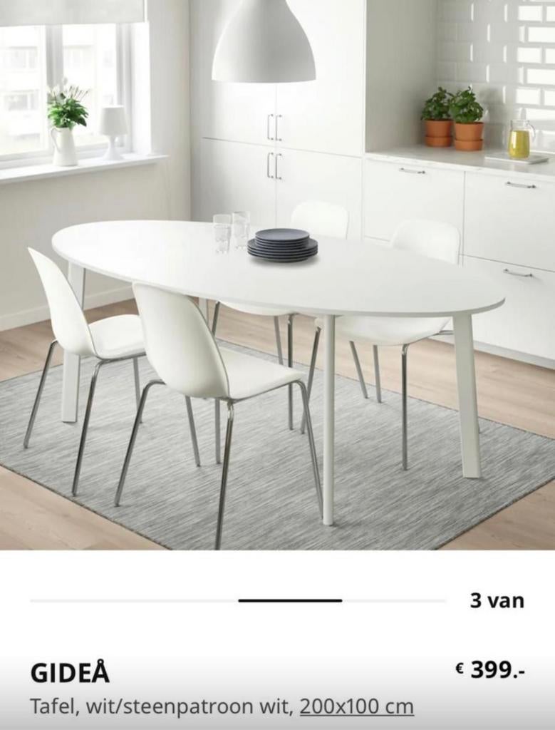 IKEA GIDEA Eettafel Wit - 200x100 cm (zo goed als nieuw), Huis en Inrichting, Tafels | Eettafels, Ophalen, 200 cm of meer, 50 tot 100 cm