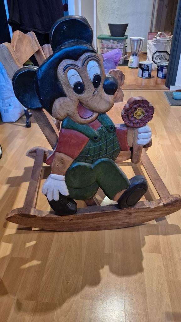 Vintage houten kinderschommelstoel Mickey Mouse, Ophalen, Gebruikt, Stoel