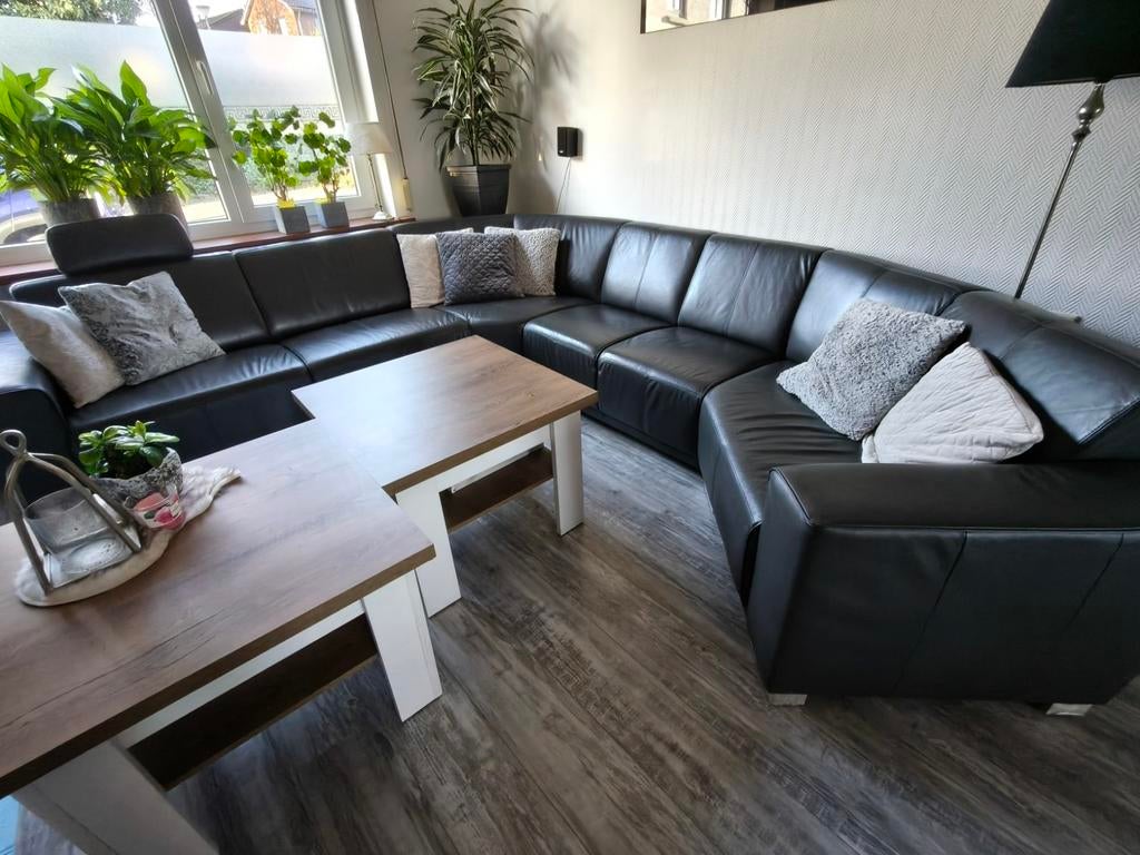 Leren U bank antraciet., Huis en Inrichting, Banken | Bankstellen, Ophalen, Hoekbank, Vierpersoons of meer, Leer