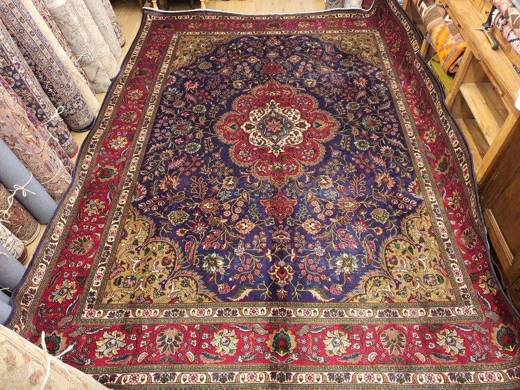 Vintage handgeknoopt perzisch tapijt tabriz 383x294, Info@SlatsAntiek.nl, Perzisch, 200 cm of meer, Ophalen of Verzenden