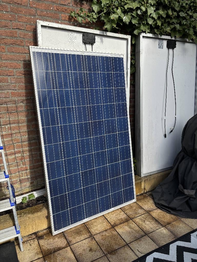 6 Zonnepanelen 250 WP incl omvormer en bevestigingsrails, Ophalen, Gebruikt, Compleet systeem, 200 wattpiek of meer