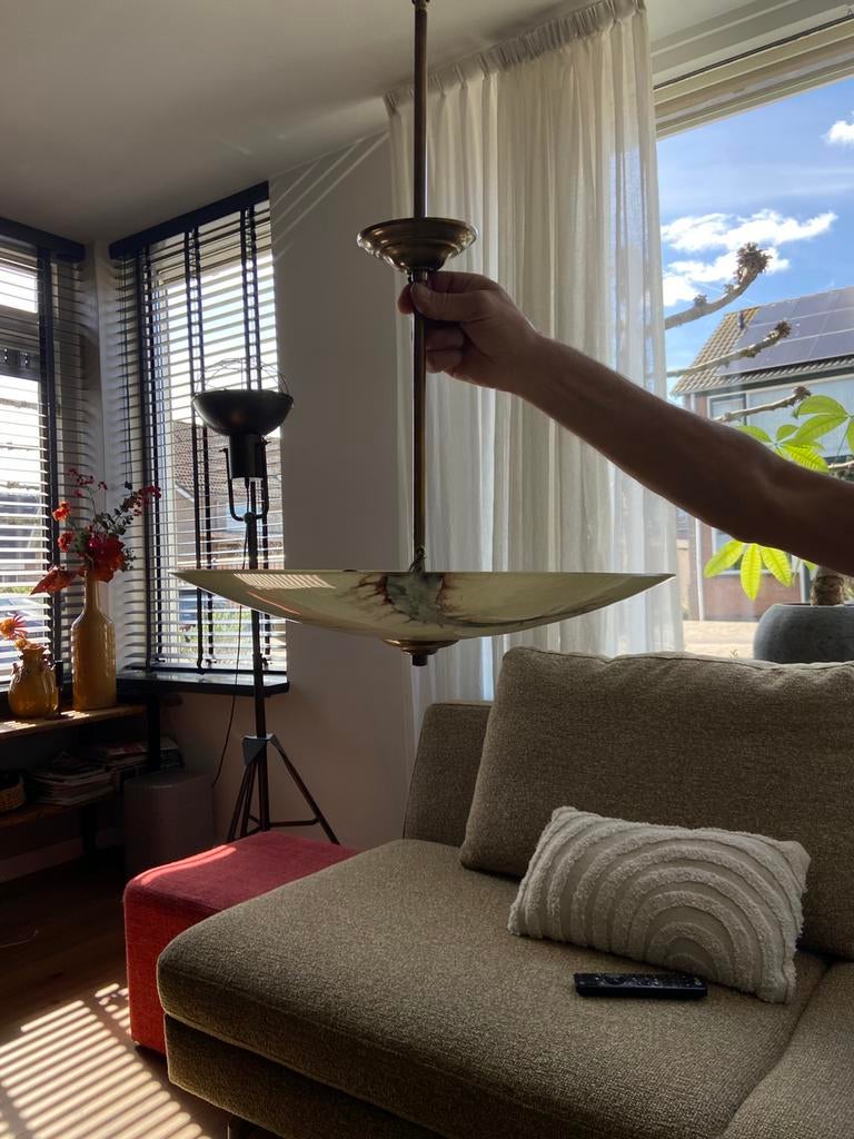 2 x Vintage glazen plafondlamp, Ophalen of Verzenden, Gebruikt, Glas, Vintage, stijlvol