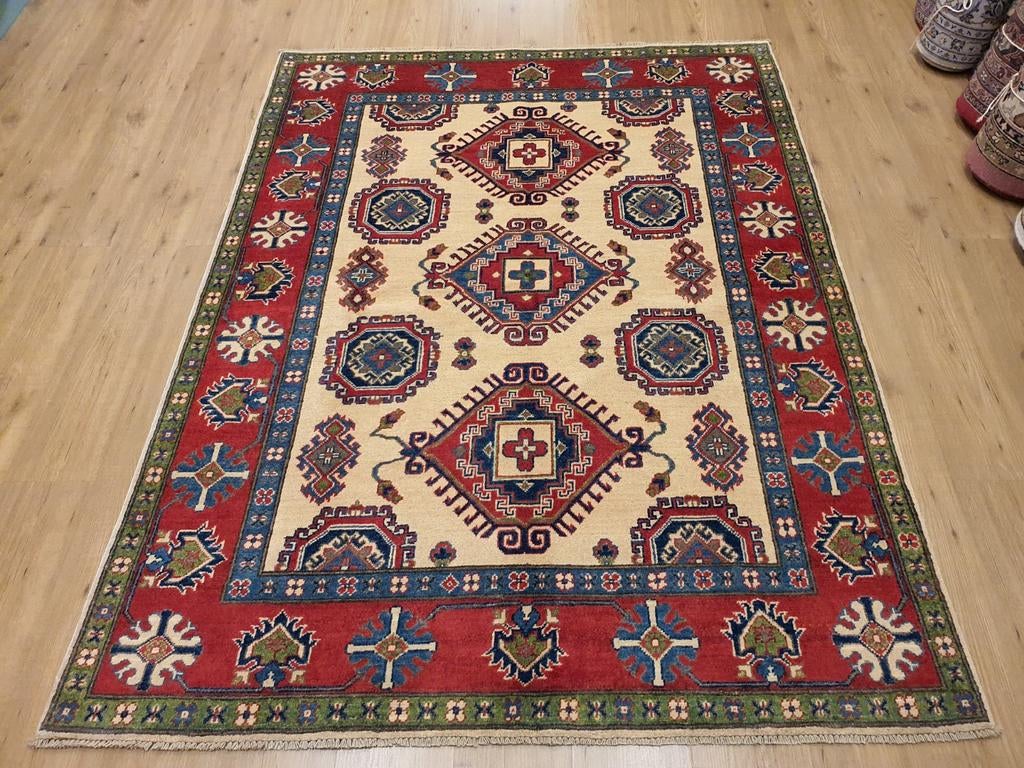 Handgeknoopt oosters tapijt kazak 208x159, Info@SlatsAntiek.nl, Crème, Perzisch, 150 tot 200 cm