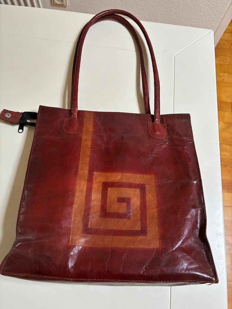 Lederen damestas 30x30x8cm slecht paar keer gebruikt, Ophalen of Verzenden, Zo goed als nieuw, Bruin, Handtas