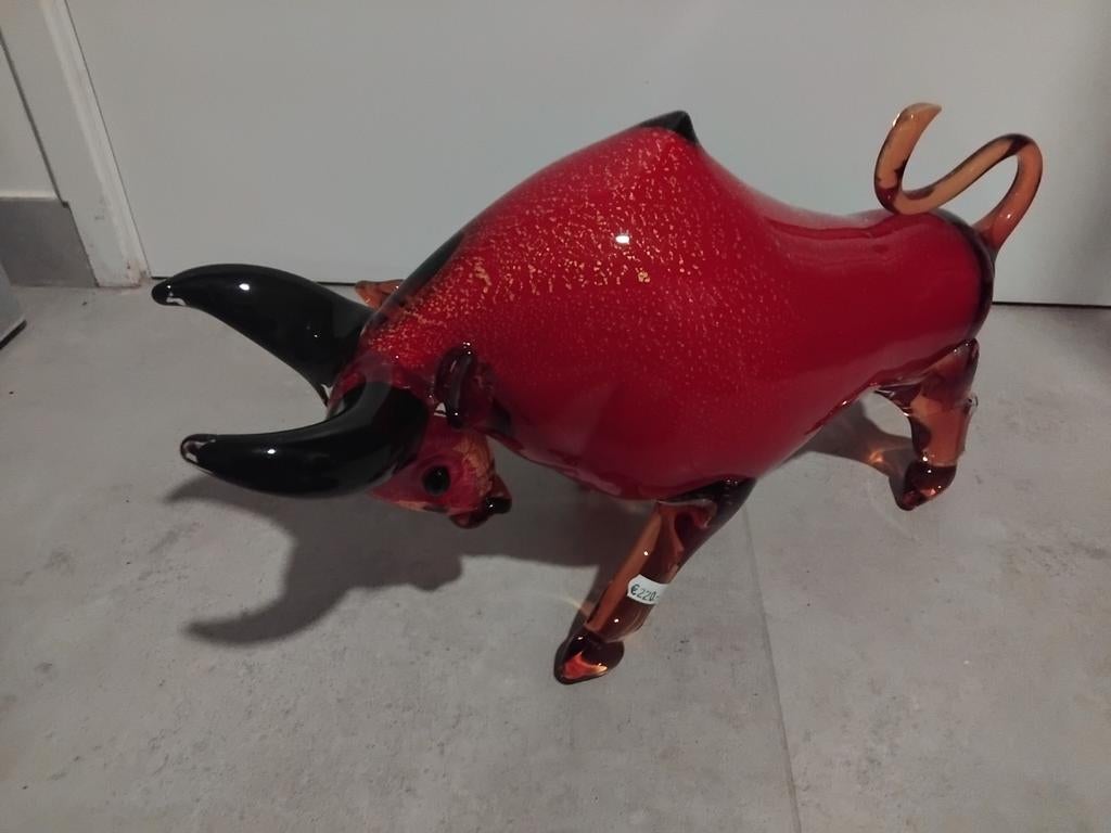 handgeblazen Murano-stijl glazen stierbeeld 49 cm breed, Ophalen of Verzenden