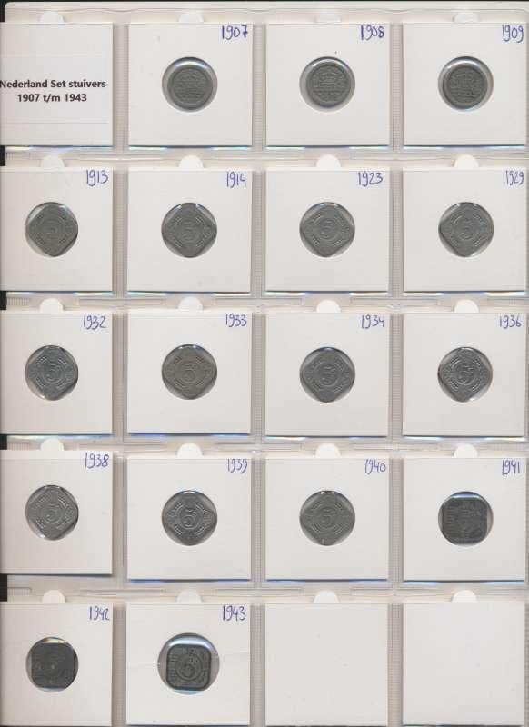 Nederland complete set stuivers 1907 t/m 1943 Wilhelmina