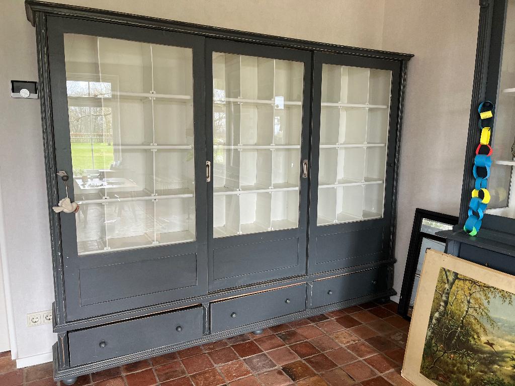 Gave oude houten brocante vitrinekast - 240bx190hx30d, Ophalen, Met deur(en), Glas, Zo goed als nieuw