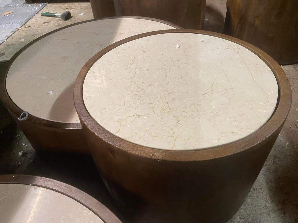 Salontafel set 2 delig 55&79 cm beige marmer mangohout