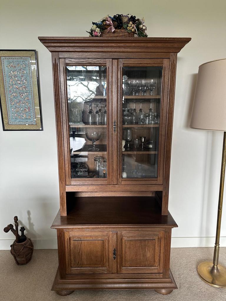 Eiken vitrinekast, Ophalen, Gebruikt, Eikenhout, 50 tot 100 cm