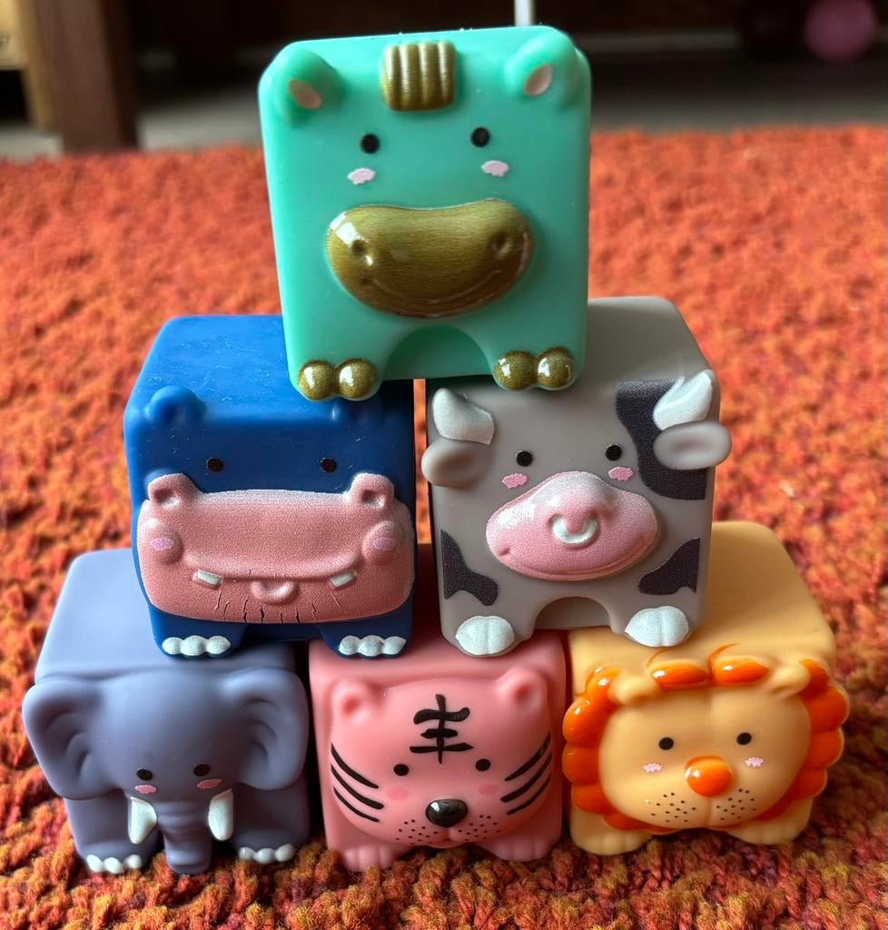 6 rubberen dieren blokken, Ophalen of Verzenden, Zo goed als nieuw, Overige typen