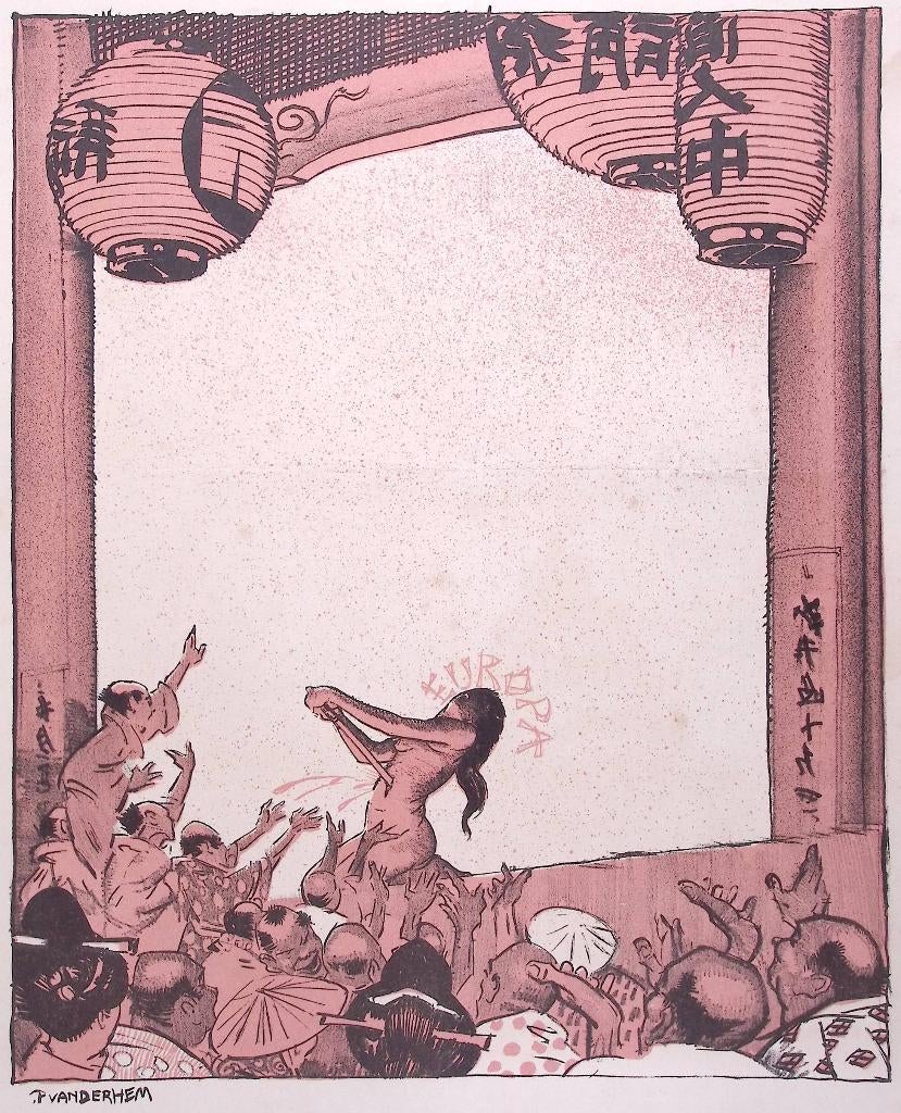 Spotprent over de Oorlog in Europa met Japans perspectief, Antiek en Kunst, Kunst | Litho's en Zeefdrukken, Ophalen