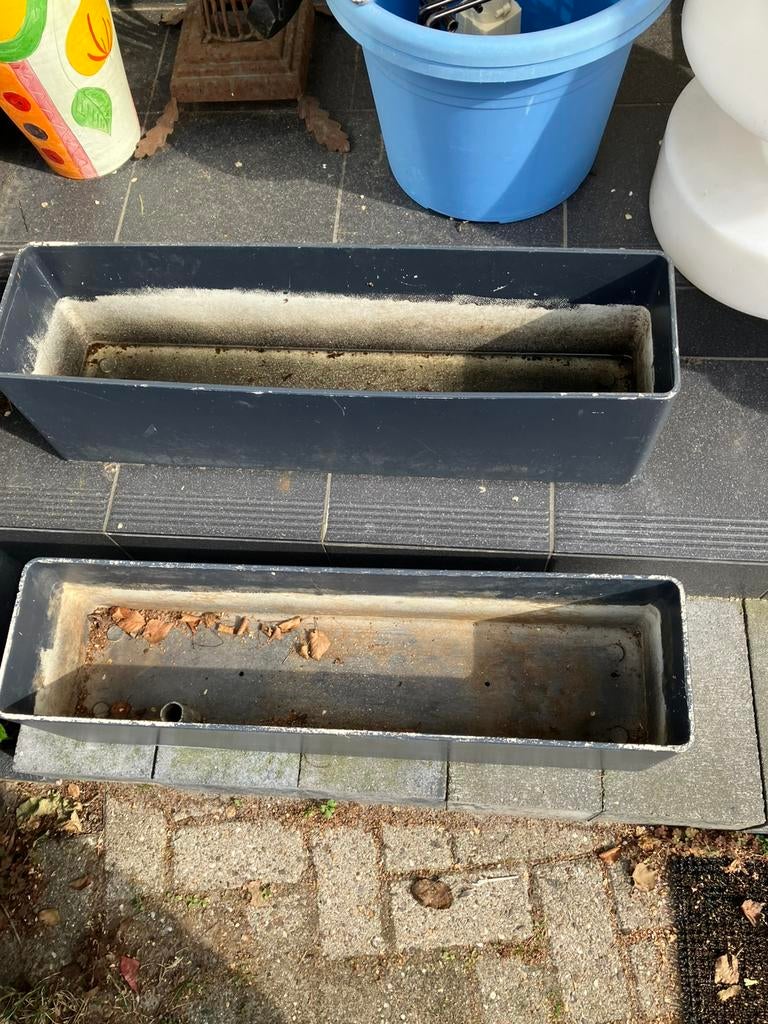 2 polyester plantenbakken 80 x 20 cm, Ophalen, Gebruikt, Vierkant, Kunststof