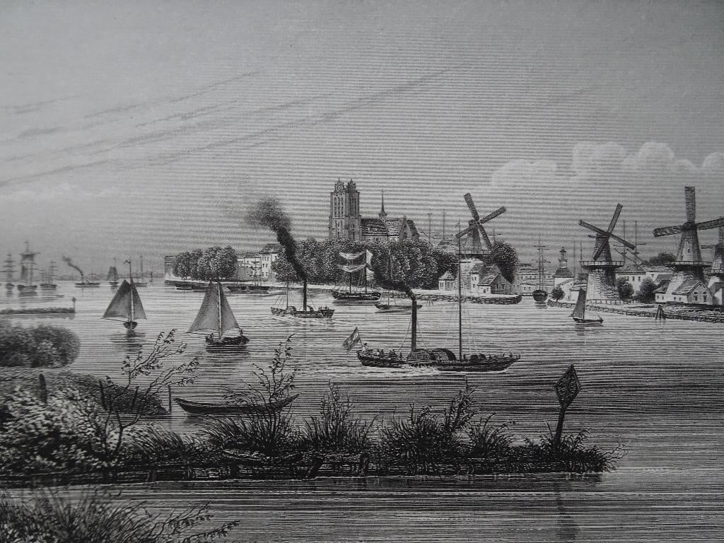 staalgravure zicht op Dordrecht vanuit Stenenkamer J. Poppel, Antiek en Kunst, Kunst | Etsen en Gravures, Verzenden