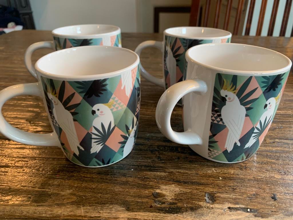 4 x Siaki theemok met papegaai motief, Keramiek, Ophalen of Verzenden, Zo goed als nieuw, Overige stijlen