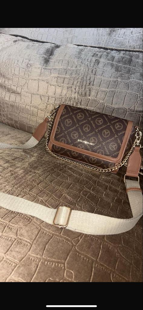 Carlo colucci  Schoudertas - Bruin Monogram, Ophalen of Verzenden, Zo goed als nieuw, Bruin, Schoudertasje